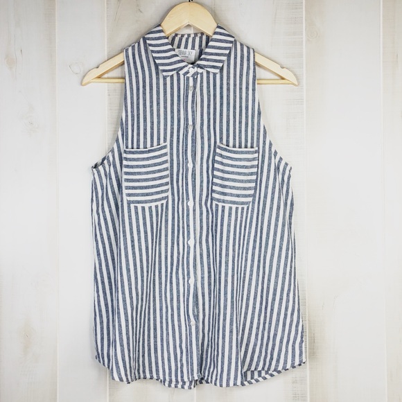 Sienna Sky Tops - Sienna Sky Button down Striped Sleeveless Shirt